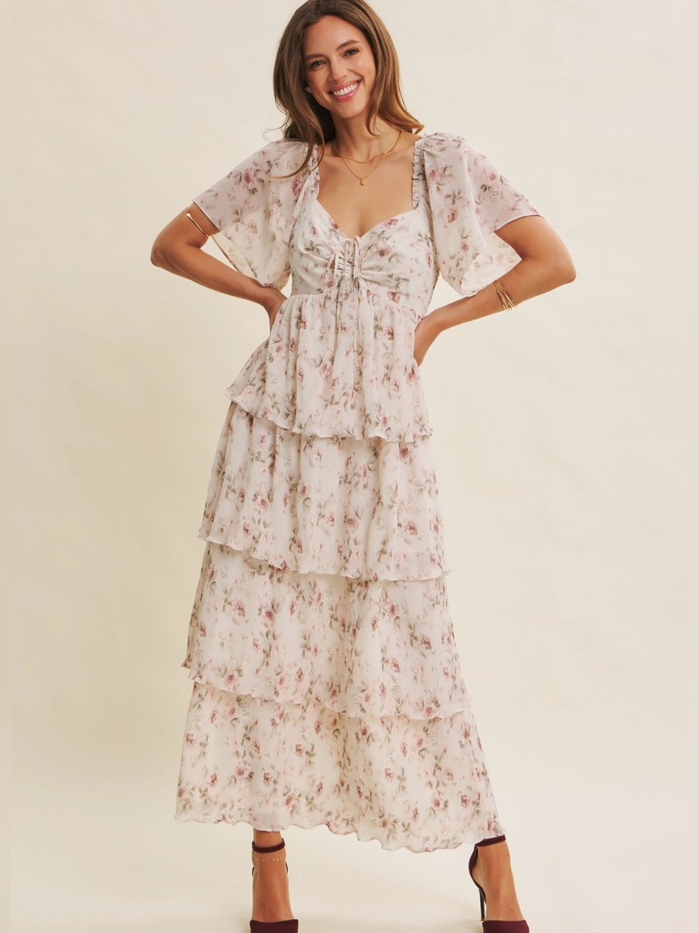 Endlessly Photogenic Floral Tiered Ruffle Midi Dress Size Small